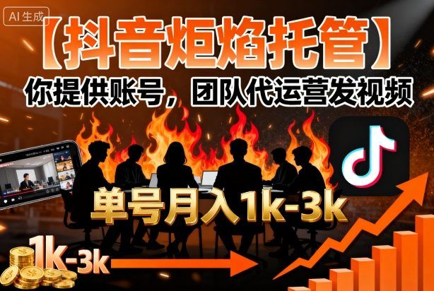抖音炬焰托管你提供账号，团队代运营发视频，单号月入1k+【揭秘】-洛柒笔记