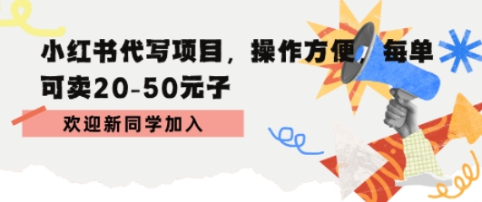 小红书代写项目，操作方便，每单可卖20-50米-洛柒笔记