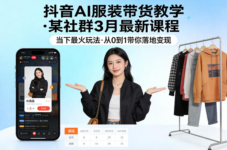 抖音AI服装带货教学，某社群3月最新课程，当下最火玩法，从0到1带你落地变现-洛柒笔记
